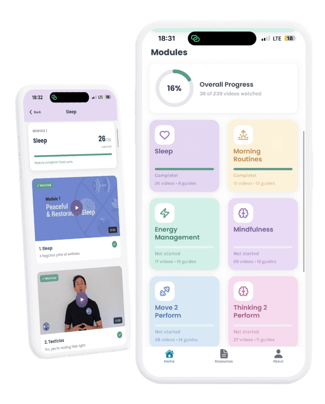 Daily Diesel app showing wellness modules and Sleep module progress